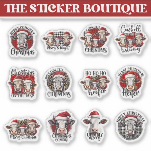 12農場をテーマにした1つのホリデーカウクリスマス シール (正面)