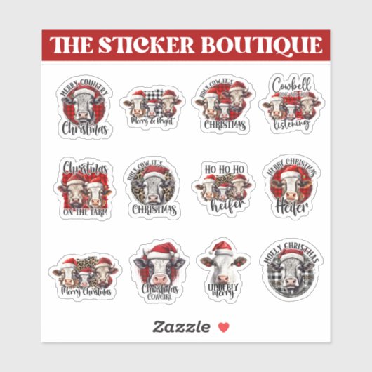 12農場をテーマにした1つのホリデーカウクリスマス シール (シート)