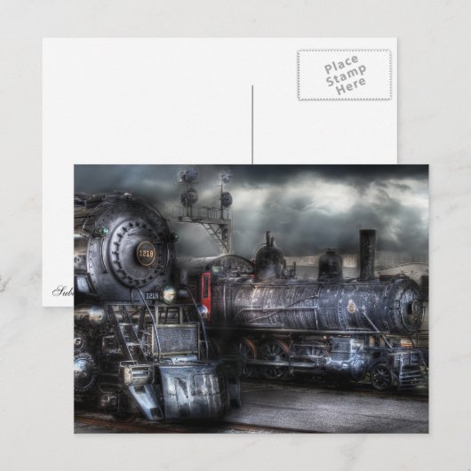 1218 – 出発を待つ ポストカード (正面/裏面)