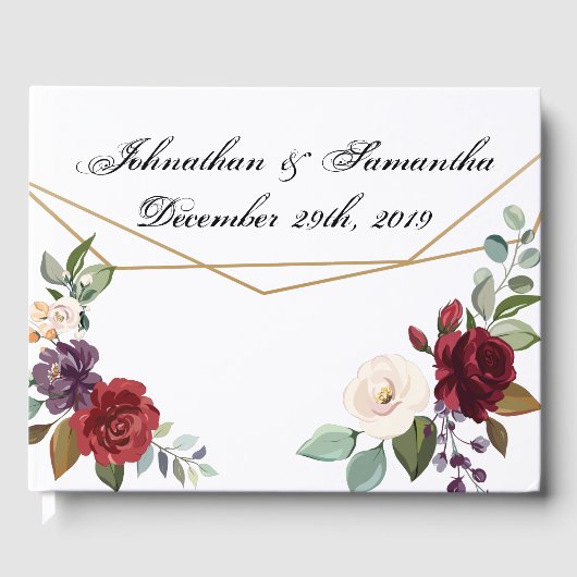 122ページの結婚ゲストブックホワイトローズ金ゴールドジオメトリ ゲストブック (正面)