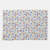 123数値レッドイエローブルー白黒バイナリ キッチンタオル (横)