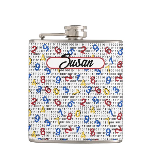 123数値レッドイエローブルー白黒バイナリ フラスク (正面)