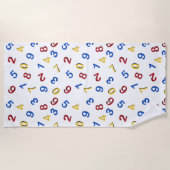 123番号赤い黄色い青 ビーチタオル (正面)