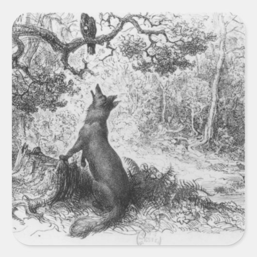 123.カラスとキツネ スクエアシール (正面)