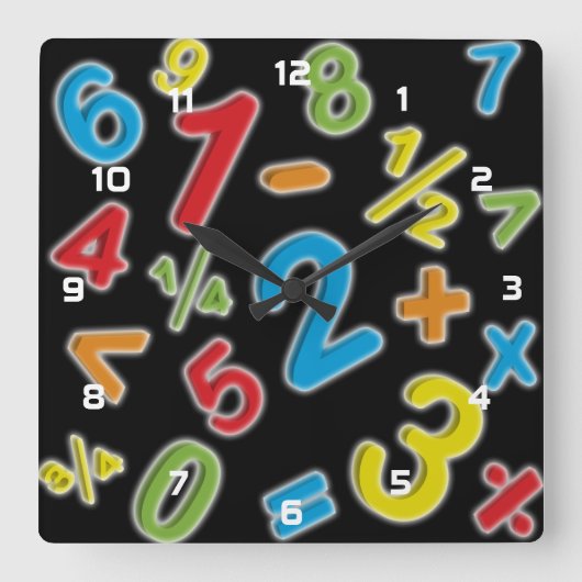 123 数字 算数 スクエア壁時計 (正面)