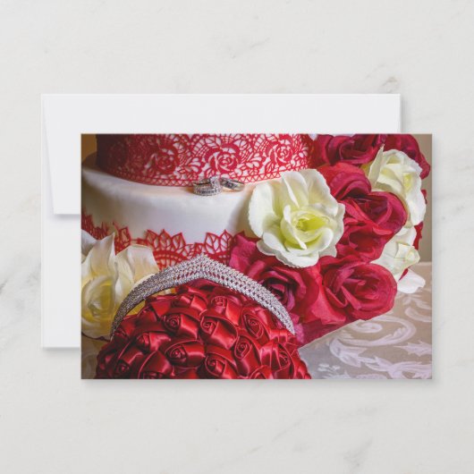 1242-ウェディングケーキ、ブーケ、指輪 招待状 (正面)