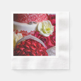 1242-結婚のケーキ、花束、リングや輪 縁ありカクテルナプキン