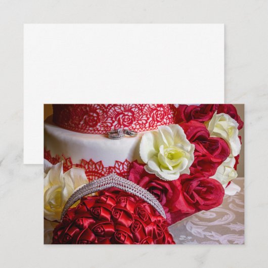 1242-結婚ケーキ・花束・指輪 招待状 (正面/裏面)