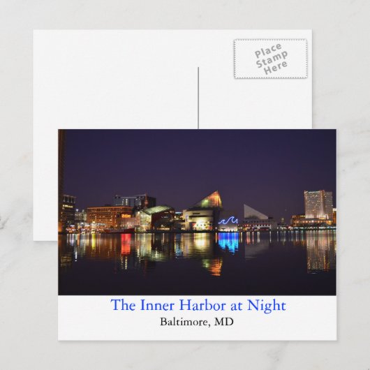 124.夜の内港 ポストカード (正面/裏面)