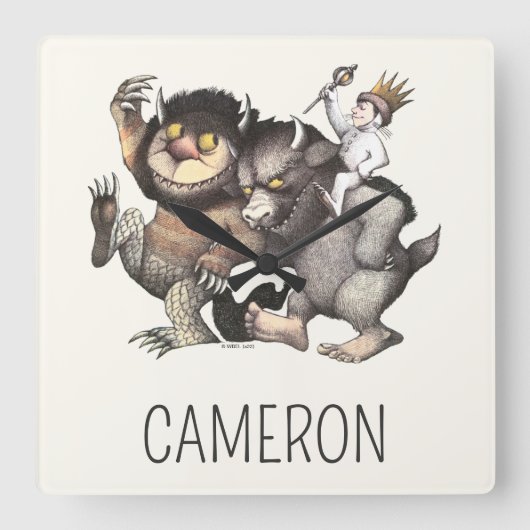 124.野生のモノたちのいる場所 |名前の追加 スクエア壁時計 (正面)