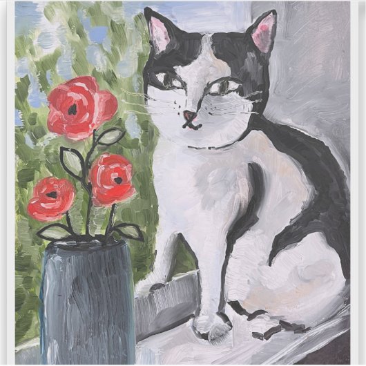 126.ネコとケシ シール (正面)