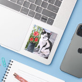 126.ネコとケシ シール (ノートパソコンとiPhone)