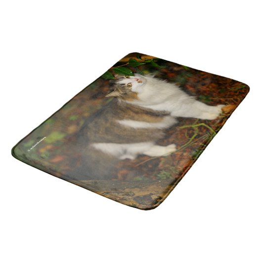 126.ネコと椿 バスマット (アングル)