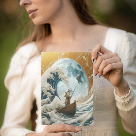 126.老人と巨大な波 ポストカード