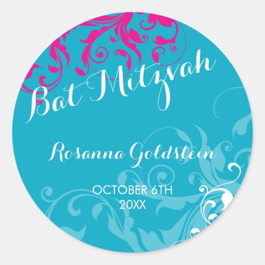 128マーニーバルミツワー花開きターコイズピンク ラウンドシール (正面)
