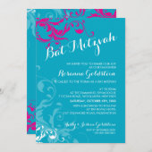 128マーニーバルミツワー花開きターコイズピンク 招待状 (正面/裏面)