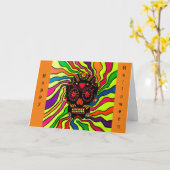 12 – ネオンスカルハロウィンカード カード (黄色い花)