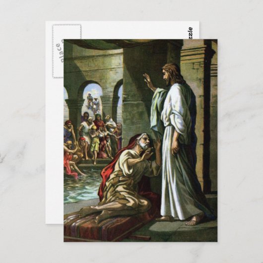 12.プールにいた男とイエス ポストカード (正面/裏面)