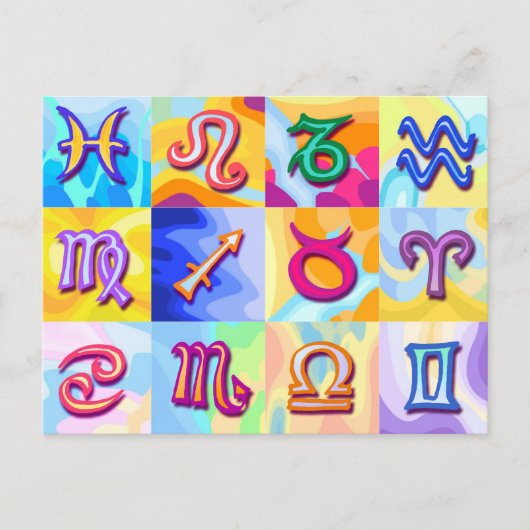 12〔占星術の〕十二宮図シンボルや象徴アポップ・アートのート ポストカード (正面)