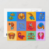 12〔占星術の〕十二宮図シンボルや象徴漫画スタイル ポストカード (正面/裏面)