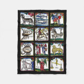 12〔占星術の〕十二宮図シンボルや象徴誕生日星占いシンボルアート フリースブランケット (正面)