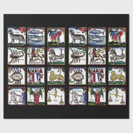 12〔占星術の〕十二宮図シンボルや象徴誕生日星占いシンボルアート ラッピングペーパー (フラット)