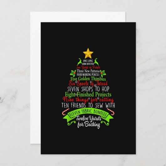 12-日のクリスマスキルトおもしろいキルティング裁縫X 招待状 (正面/裏面)