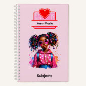 12 African American Girl Writing Supplies Students ノートブック (正面)