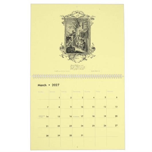 12 Baroque Rococo ca. 1766 Calendar Prints カレンダー (3月 2027)