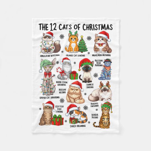 12 Cats Of Christmas Funny Xmas Cat Lover Holiday  フリースブランケット (正面)