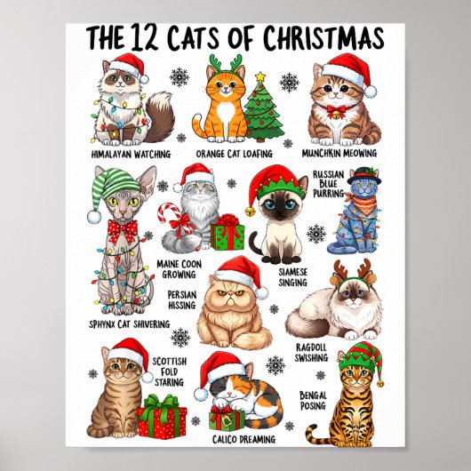 12 Cats Of Christmas Funny Xmas Cat Lover Holiday ポスター (正面)