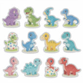 12 Cute Colorful Dino Vinyl Stickers シール (正面)