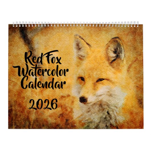 12 Cute Red Fox Watercolor Paintings Wildlife Art カレンダー (カバー)