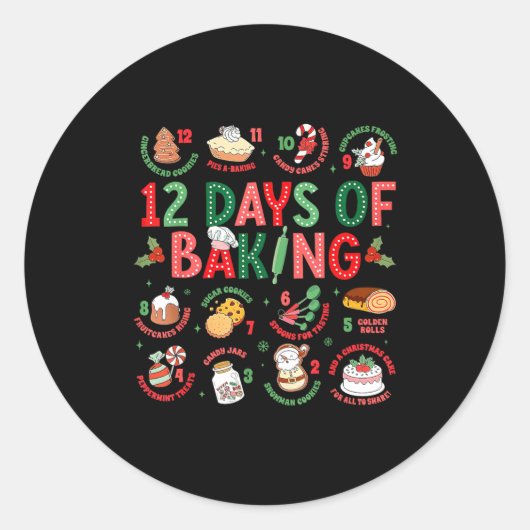 12 Days Of Baking Baker Christmas Cook Chef Baking ラウンドシール (正面)