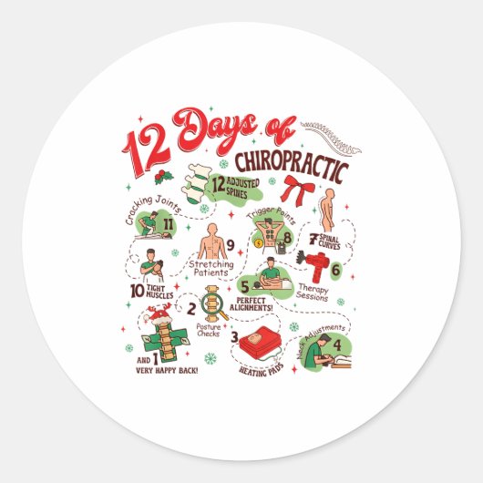 12 Days Of Chiropractic Christmas Chiropractor  ラウンドシール (正面)