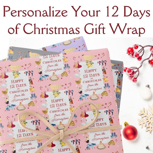 12 Days of Christmas Retro Pastel Personalized  ラッピングペーパーシート
