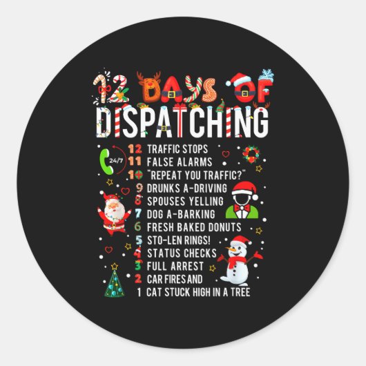 12 Days Of Dispatching Funny Christmas Dispatcher ラウンドシール (正面)