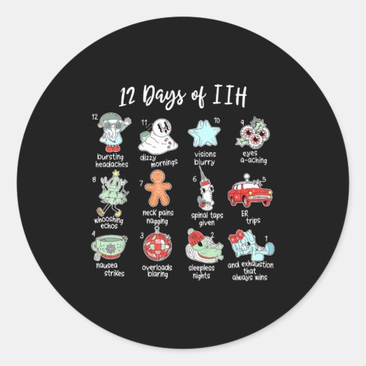 12 Days Of Iih Christmas Awareness Pseudotumor Cer ラウンドシール (正面)