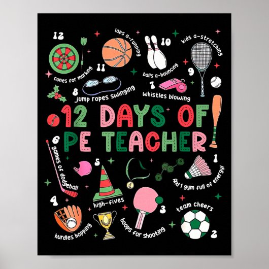 12 Days Of Pe Teacher Physical Education Gym Coach ポスター (正面)