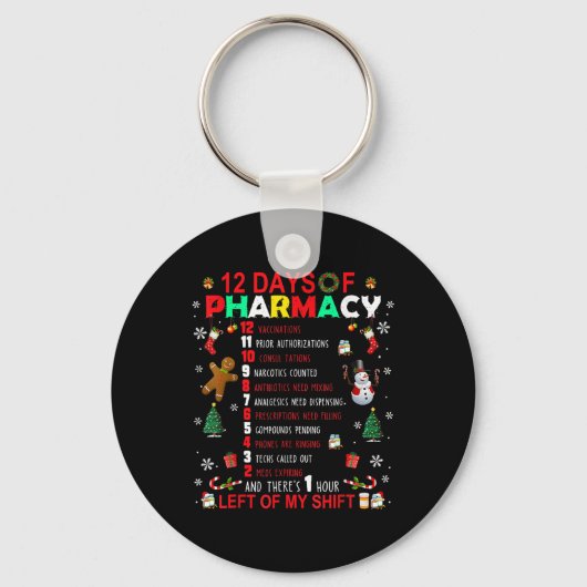12 Days Of Pharmacy Funny Christmas Pharmacist Tec キーホルダー (正面)