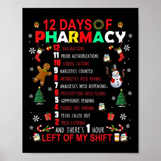 12 Days Of Pharmacy Funny Christmas Pharmacist Tec ポスター (正面)