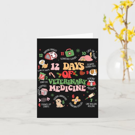 12 Days Of Veterinary Medicine Funny Christmas Vet カード (黄色い花)