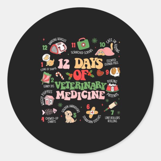 12 Days Of Veterinary Medicine Funny Christmas Vet ラウンドシール (正面)