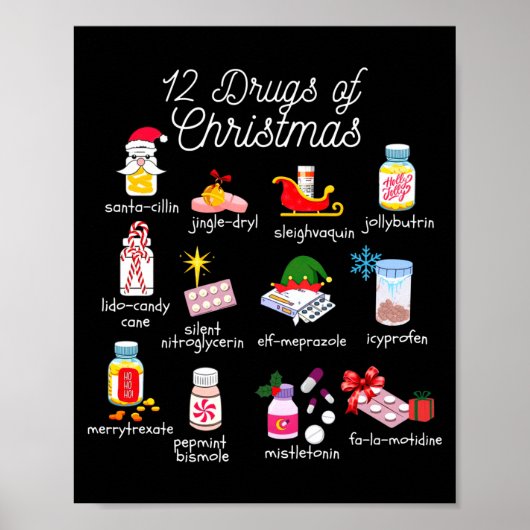 12 Drugs Of Christmas Pharmacist Technician Pharma ポスター (正面)