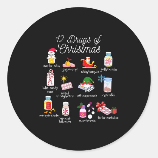 12 Drugs Of Christmas Pharmacist Technician Pharma ラウンドシール (正面)