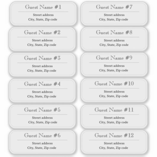 12 Guest Names Clear Address Labels シール (正面)