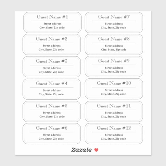 12 Guest Names Clear Address Labels シール (シート)