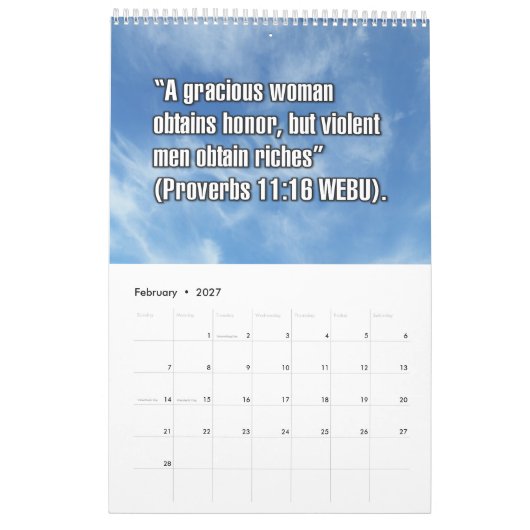 12-Month Biblical Scripture Verses For Women カレンダー (2月 2027)