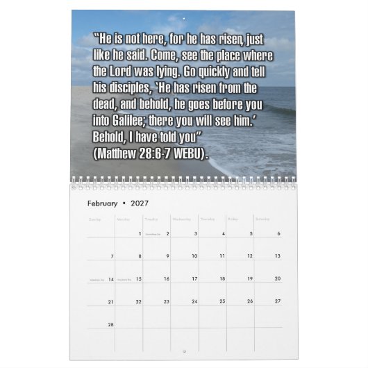 12-Month Easter Biblical Scripture Verses カレンダー (2月 2027)