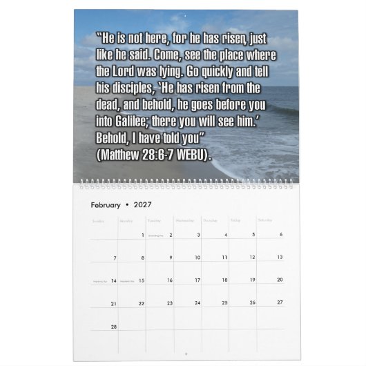 12-Month Easter Biblical Scripture Verses カレンダー (2月 2027)